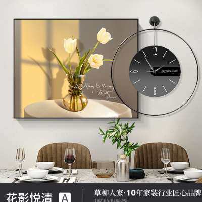 极速新品厂销电表箱画装饰画带钟表A可推拉遮配电箱总开关盒网路