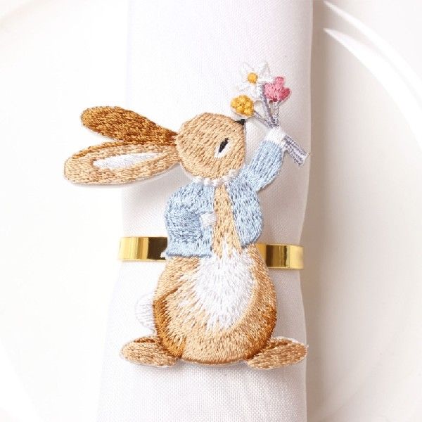 新品3 Pcs Rabbit Pattern Easter Napkin Buckle Rustic Napkin