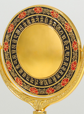 准提镜藏传密宗用品鎏金彩绘居家宝镜佛前摆件供具准提佛母像宝镜