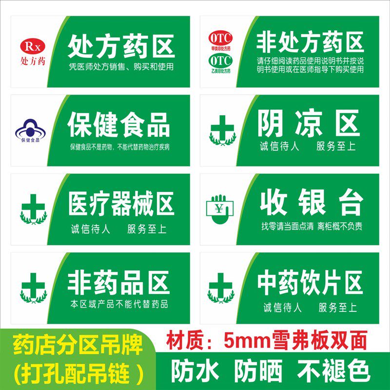 热销药品分类牌药店分类医院药店标识药房标识牌分区吊牌GSP认证