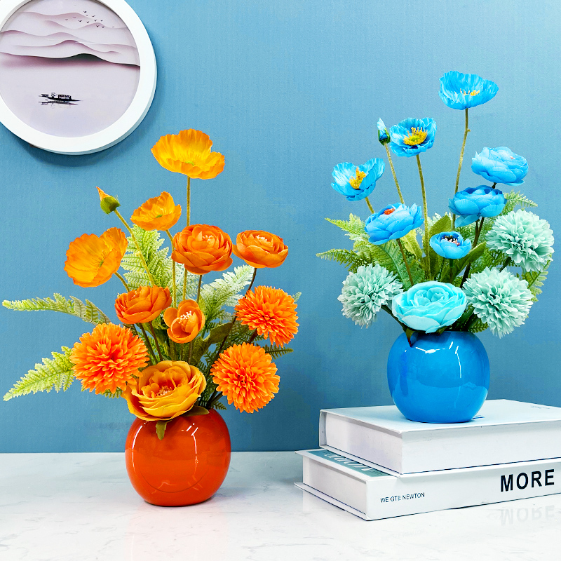 热销假花花束仿真花摆设客厅装饰绢布花餐桌花摆花插花桌面花艺摆