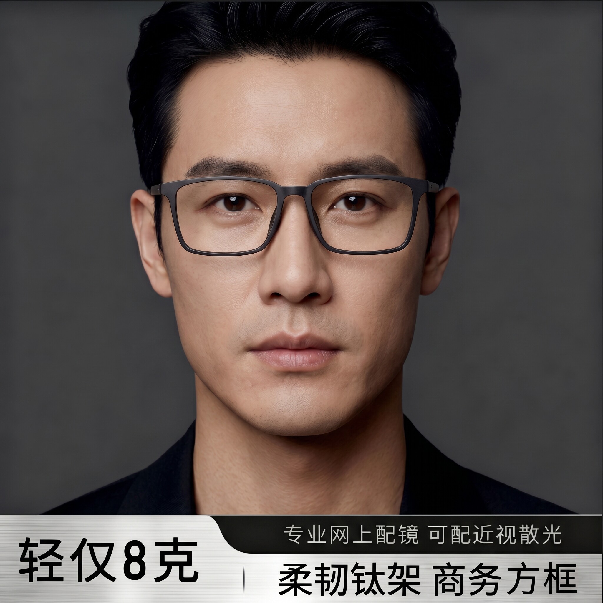 超轻钛架黑色近视眼镜框男款可配度数方框全框大脸柔韧钛眼睛镜架