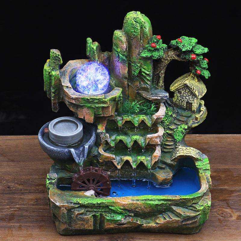 跨境亚马逊创意桌面小摆件假山喷泉流水盆景树脂工艺品