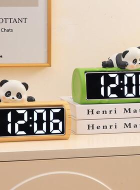 熊猫电子数字时钟卡通创意办公室桌面装饰品摆件客厅卧室台式闹钟