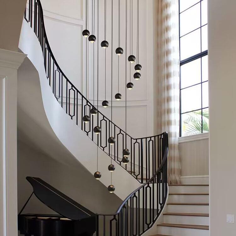 复式楼梯长吊灯后现代简约loft别墅旋转楼梯间跃层挑高挑空灯具