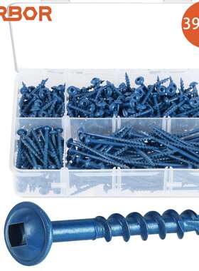 390pcs 盒装四方槽华司头洗尾粗牙木螺丝#8路锈宝蓝色SQ2方形批头