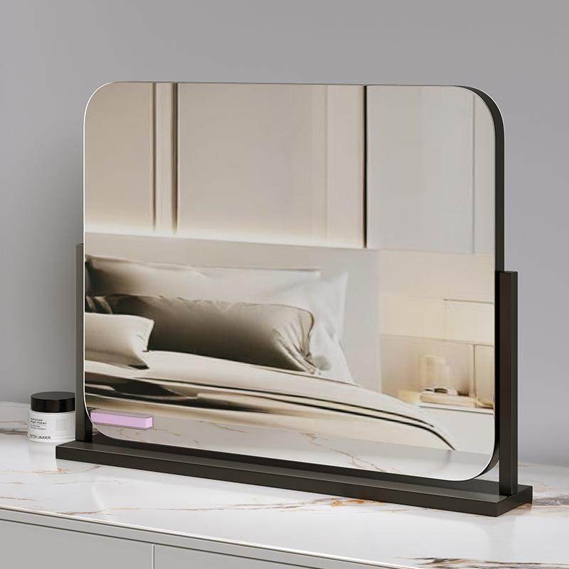 化妆直播专用镜子台式大号高清桌面欧式方形旋转卧室梳妆镜不带灯