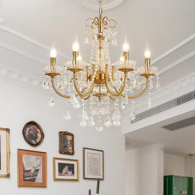 轻奢法式珍珠公主房卧室衣帽间水晶吊灯中古浪漫客厅餐厅全铜吊灯