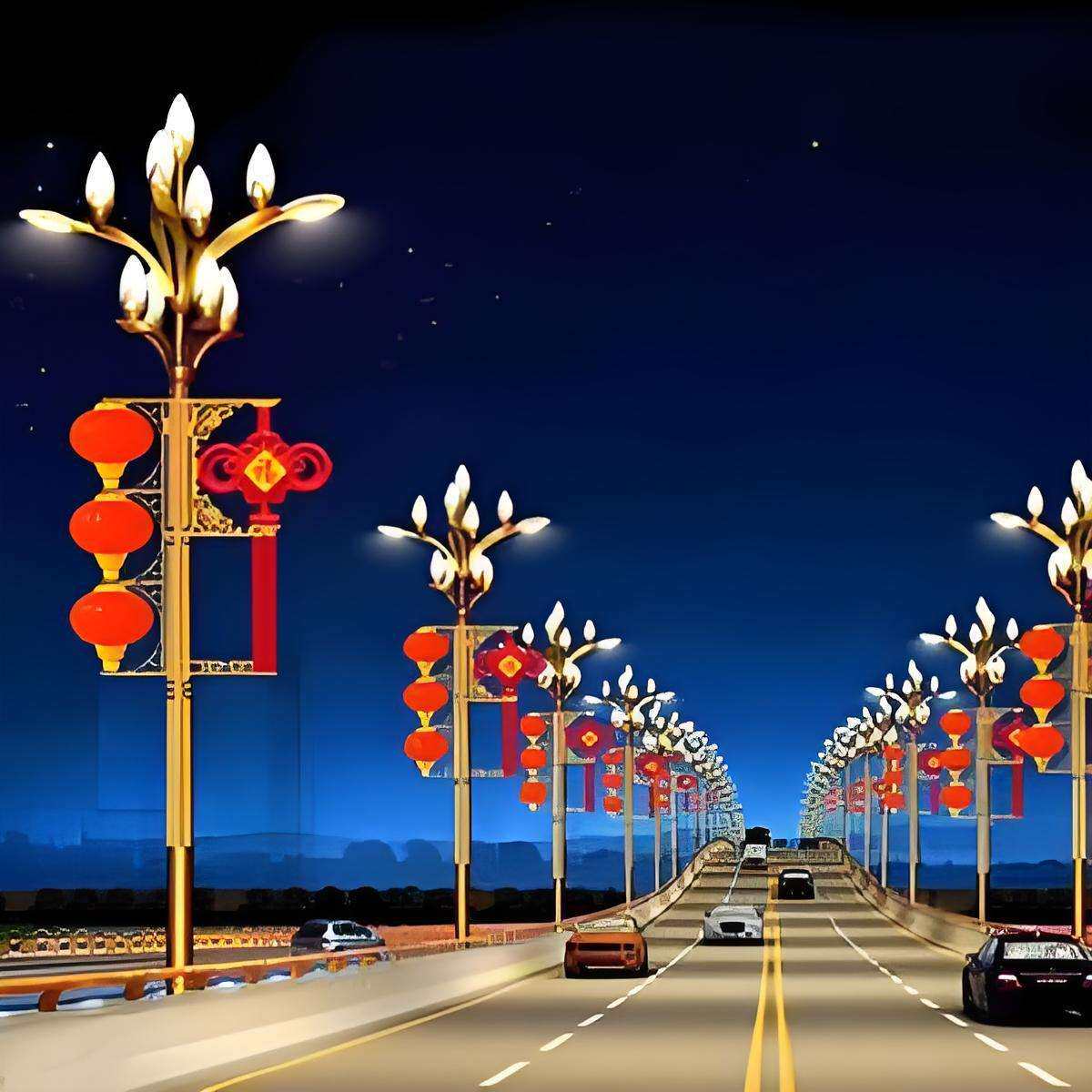 厂家直供 5-10米LED节日元素路灯户外亮化可发光中国结装梅桦