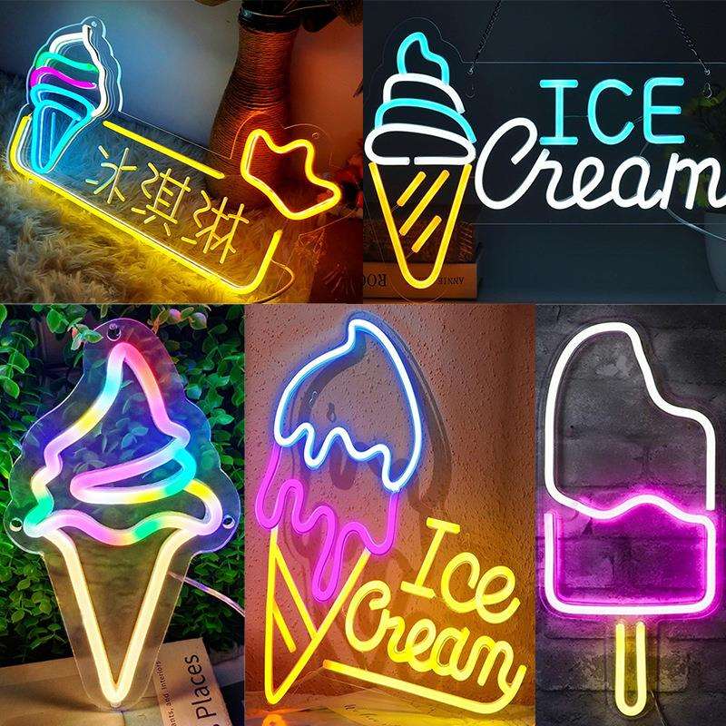 跨境ice cream冰淇淋led霓虹灯雪糕发光灯牌亚克力雕刻广告招牌5V