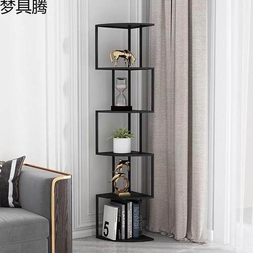 轻奢创意立式转角书架简约家用铁艺置物架落地办公室多层书柜收纳