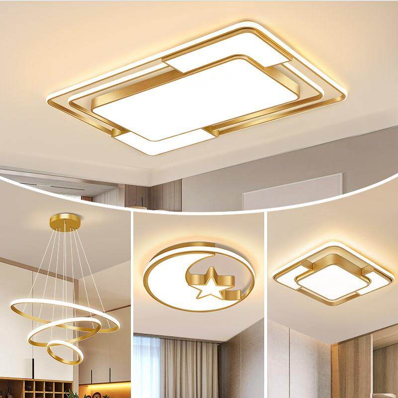 led吸顶灯 金色大气客厅灯简约现代长方形创意卧室灯餐厅灯具套装