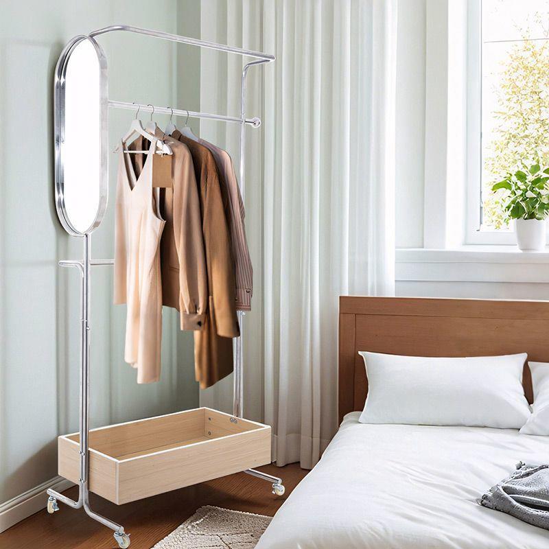 6wp中古风落地挂衣架移动铁艺家居不锈钢卧室收纳衣帽架