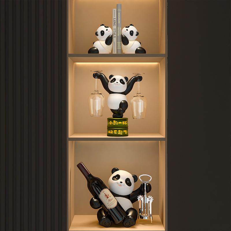 熊猫红酒架摆件酒柜组合轻奢客厅餐边柜书架装饰