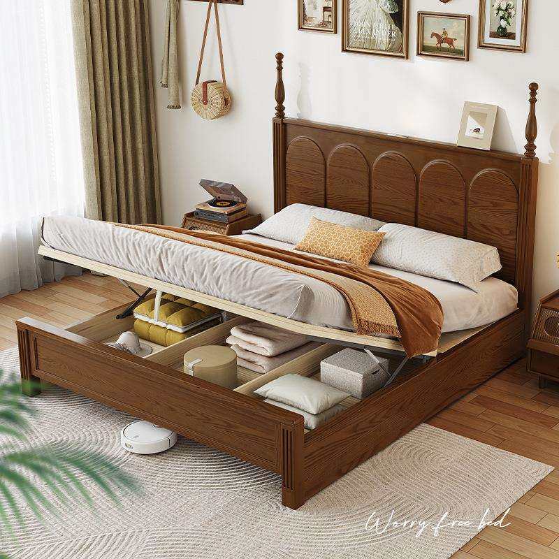 主卧家用1米5的床胡桃木色箱体气压高箱储物床单人床美式纯实木床,鲜花速递/花卉仿真/绿植园艺,割草机/草坪机,淘宝优惠券,粉丝福利购,淘宝优惠卷