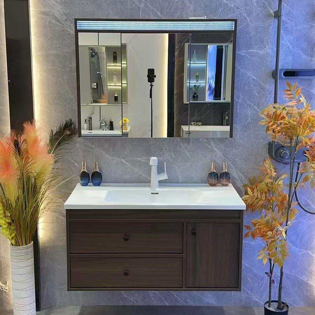 2025中古风陶瓷一体盆浴室柜卫生间洗漱台带收纳镜柜洗手洗脸台柜