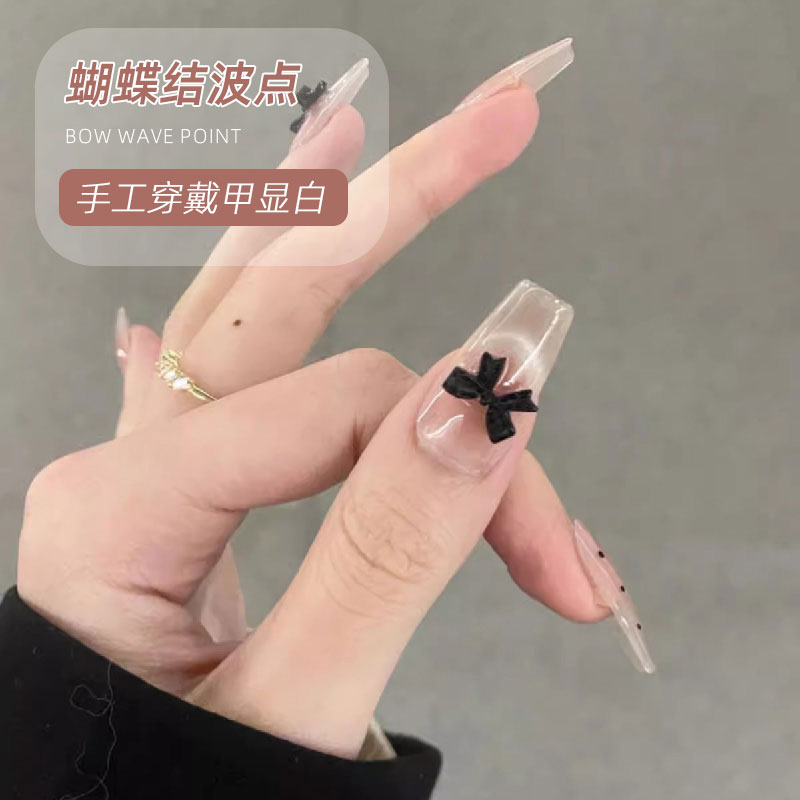 蝴蝶结波点显白纯手工光疗穿戴甲假指甲贴片婚甲孕妇美甲夏季新款
