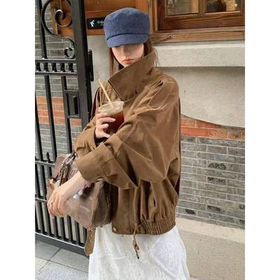 2025秋冬新款美拉德机车服夹克外套女小个子复古机车麂皮绒上衣