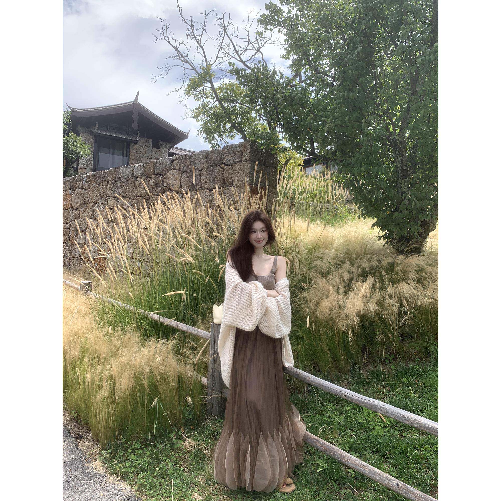 夏曦小曦灯笼袖开衫秋冬女式纯色马海毛针织粗针大外衣