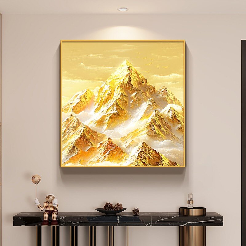 金山画靠山图客厅装饰画现代简约入户门玄关挂画高级感方形卧室画