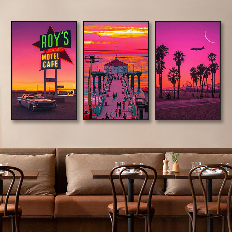 美国西海岸加州装饰画洛杉矶好莱坞挂画美式城市街头风景GTA壁画