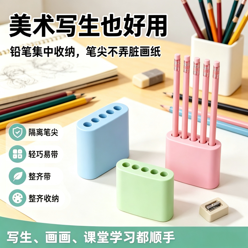 一体式多孔铅笔帽学生防丢收纳