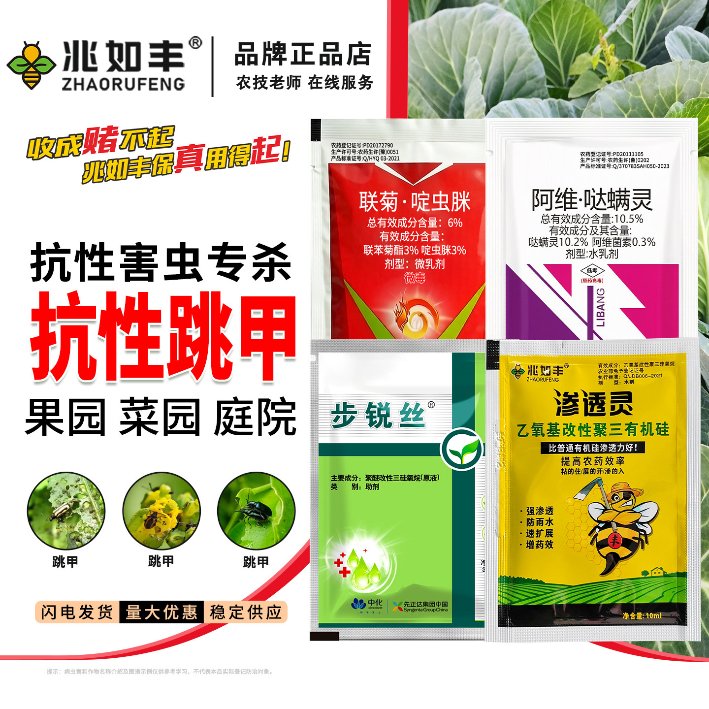 兆如丰抗性跳甲虫专用杀虫剂甘蓝蔬菜灭黄曲条跳甲蚜虫高效杀虫剂