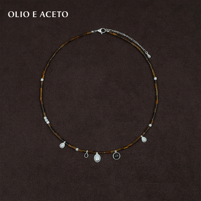 OLIO E ACETO油醋汁·纯银虎眼石串珠吊坠项链