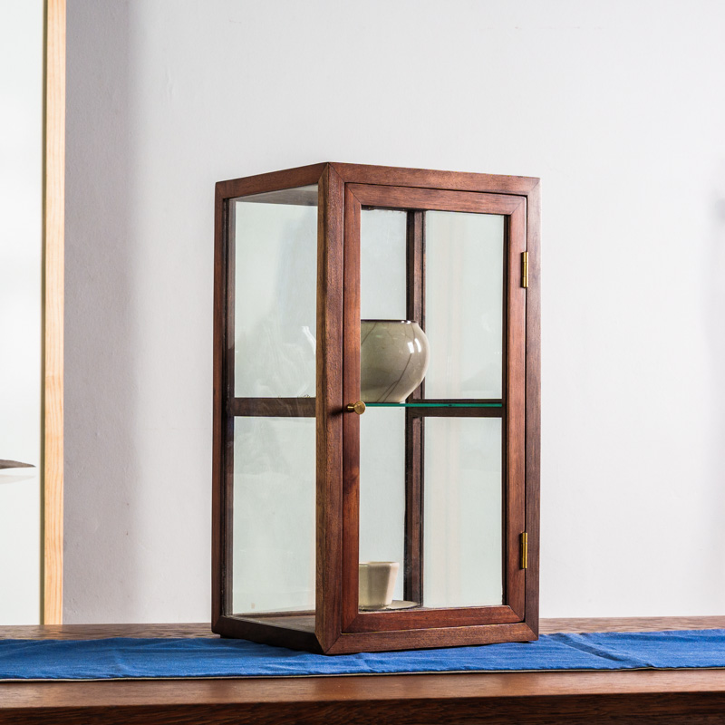 黑胡桃木钢化玻璃茶具展示柜防尘茶壶文玩古董实木制陈列柜胡桃木