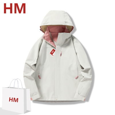 HM运动旗舰店户外冲锋衣2024年秋季新款潮牌男女宽松夹克外套上衣
