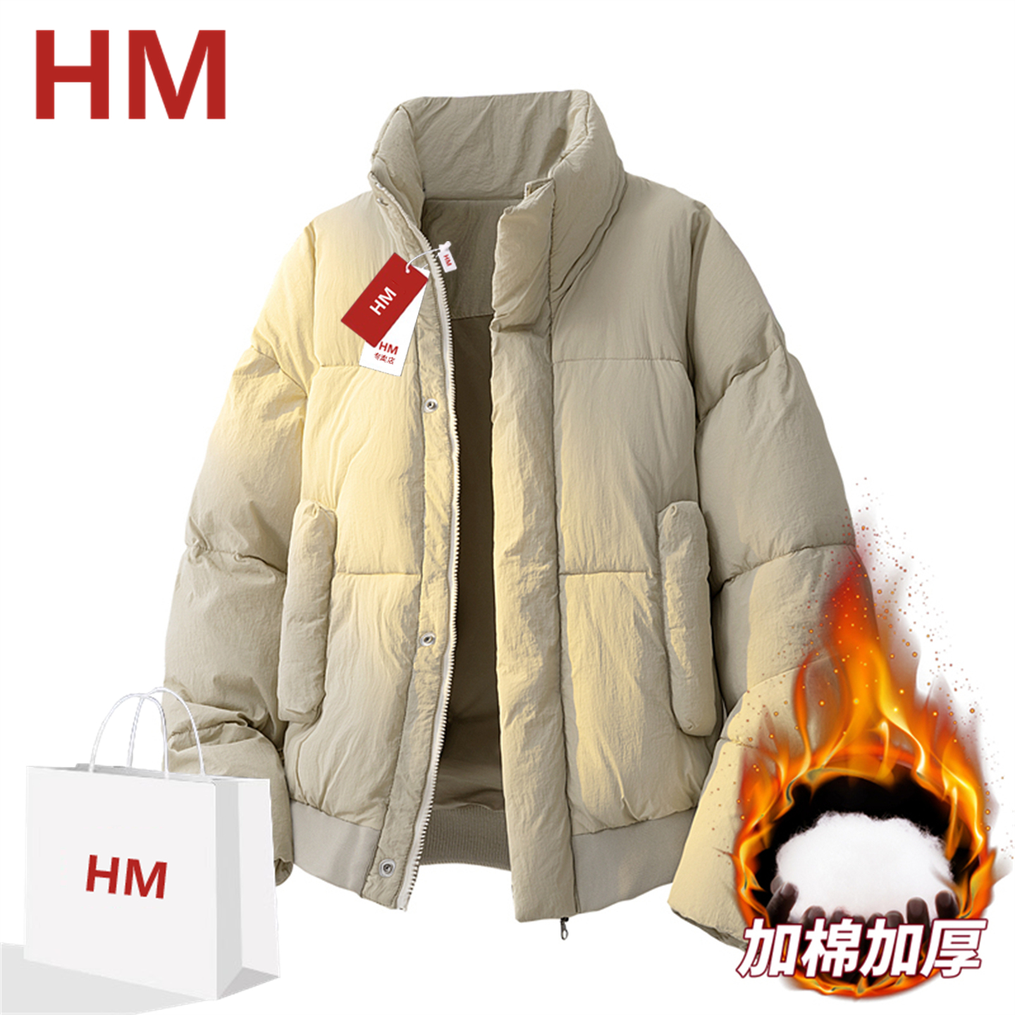 HM美式短款面包服男款秋冬季保暖高端棉服情侣棉衣袄子外套