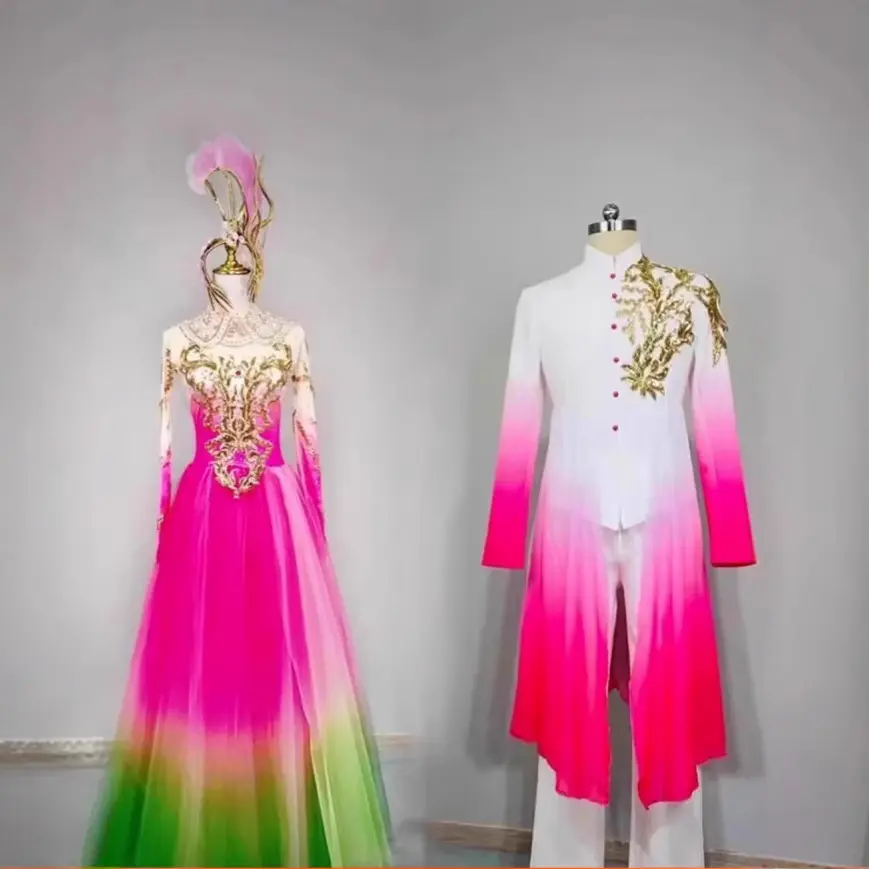 春晚同款万事如意开场舞大摆裙演出服女大气现代歌伴舞连衣裙服装