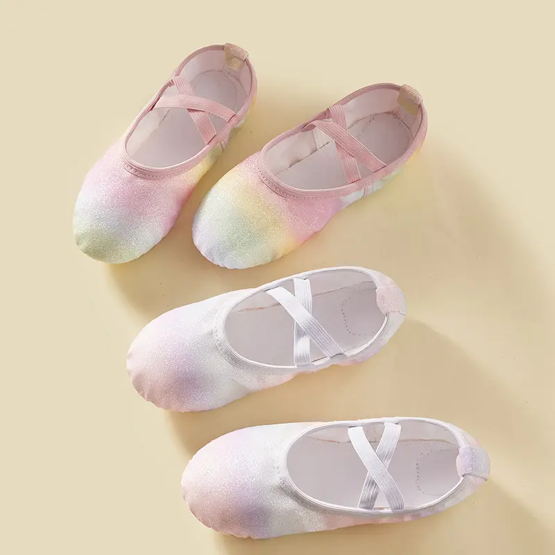 舞蹈鞋闪亮彩虹软底芭蕾舞鞋女孩表演形体练功猫爪跳舞鞋普通厚