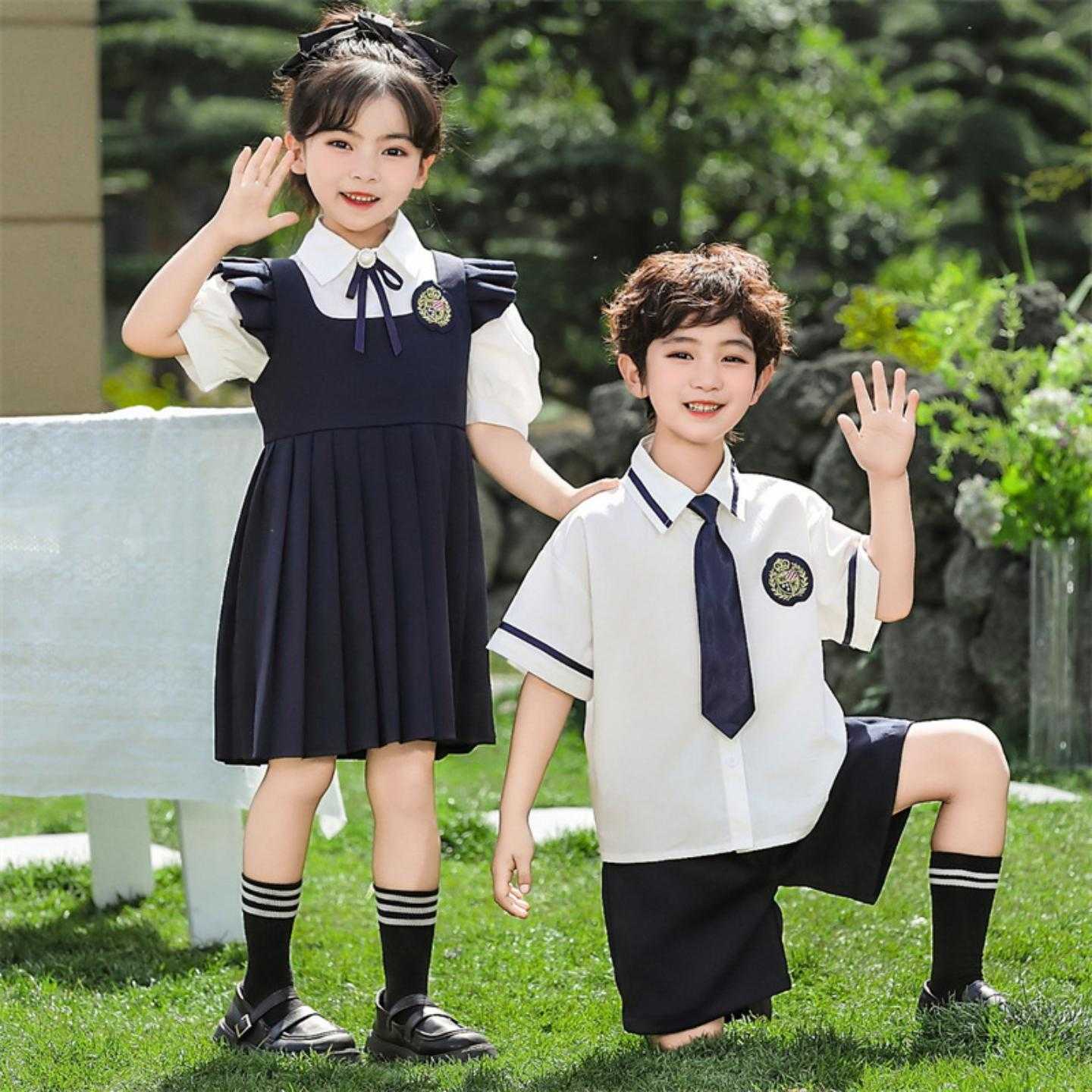 小学生夏季班服英伦衬衫套装