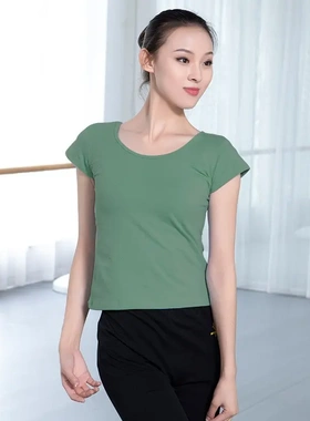 舞蹈服上衣T恤女 鸡翼袖舞蹈服装 瑜伽练功短袖跳舞半袖38501现货