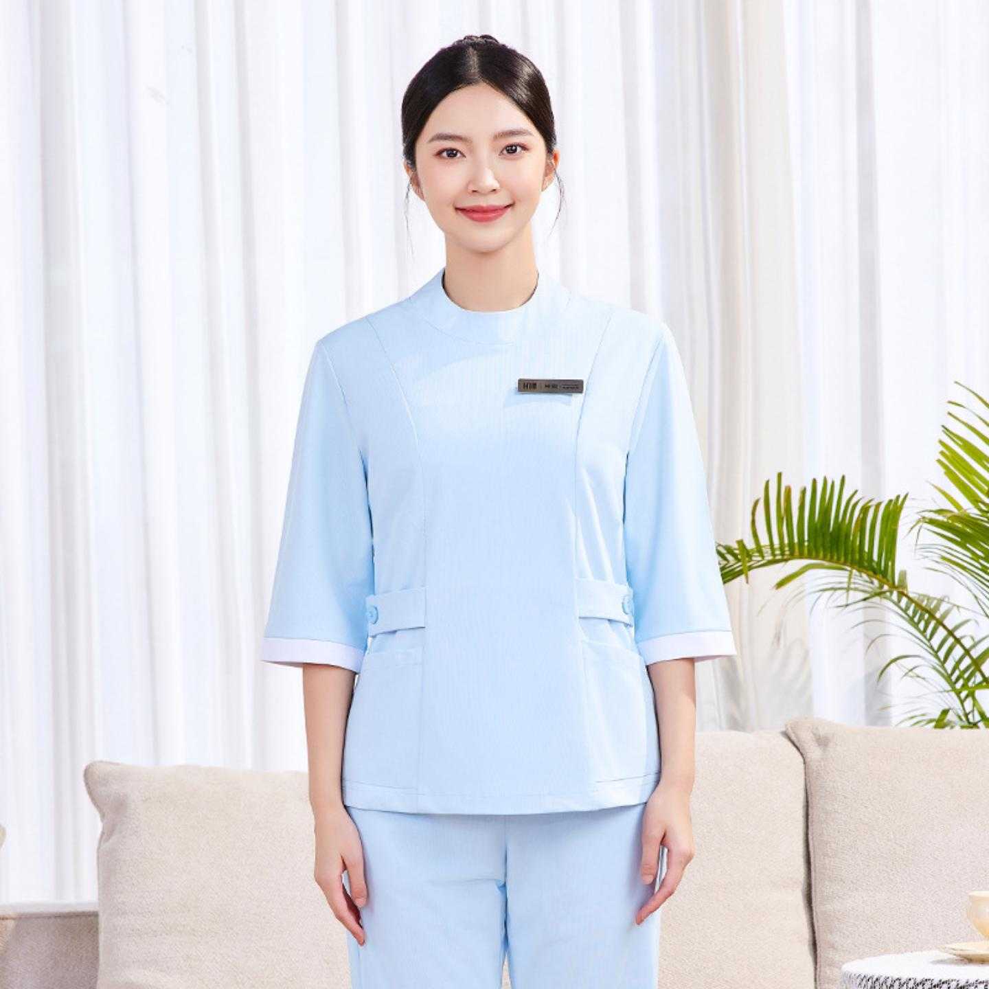 修身短款护士服分体套装女七分袖