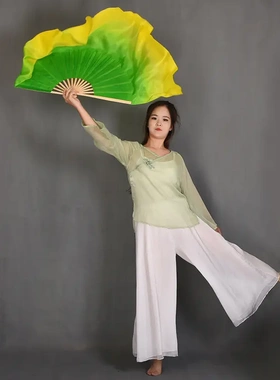 真丝双面渐变黄绿绿意古典舞大