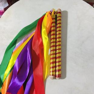 七彩槐木鼓棒成人打鼓棒鼓锤实木七彩彩带鼓锤锣鼓龙鼓大鼓槌