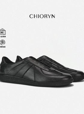 【张颜齐同款】chioryn青润复古德训鞋男黑色小牛皮一脚蹬板鞋