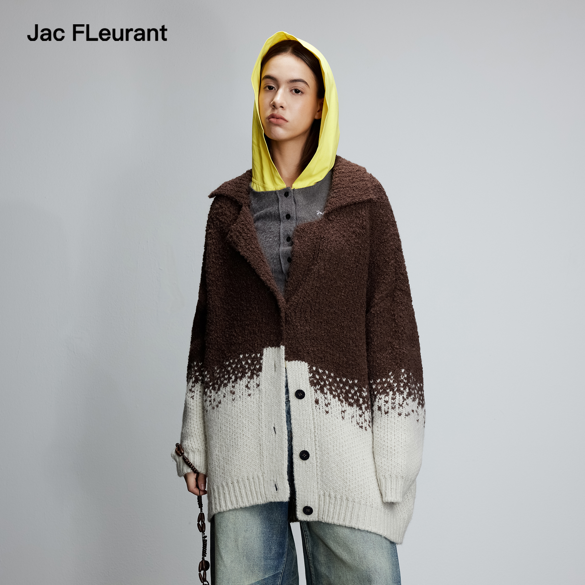 JAC FLEURANT2025秋冬新品渐变针织毛衣开衫时尚渐变色