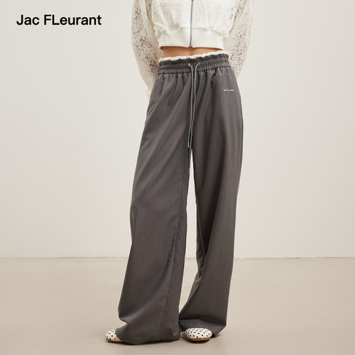 JAC FLEURANT2026秋季新款蕾丝腰头拼接灰色抽绳运动休闲裤女士