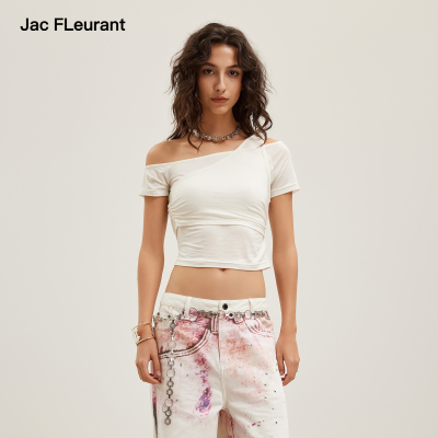 JAC FLEURANT【蔡依林同款】2026夏季新款层次感假两件斜肩上衣