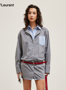 JAC FLEURANT2026春夏新品拼色假两件条纹衬衣收腰连衣裙女士