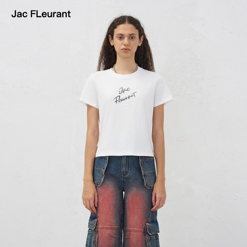 JAC FLEURANT春夏新品烫钻Logo T恤短袖上衣简约百搭