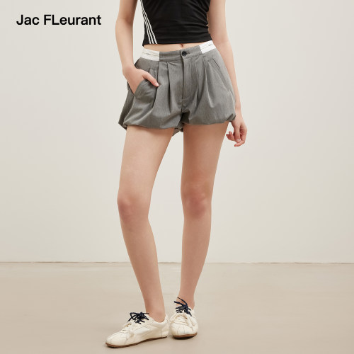 JAC FLEURANT2026夏季新款织带饰边花苞短裙裤女士灰色宽松休闲