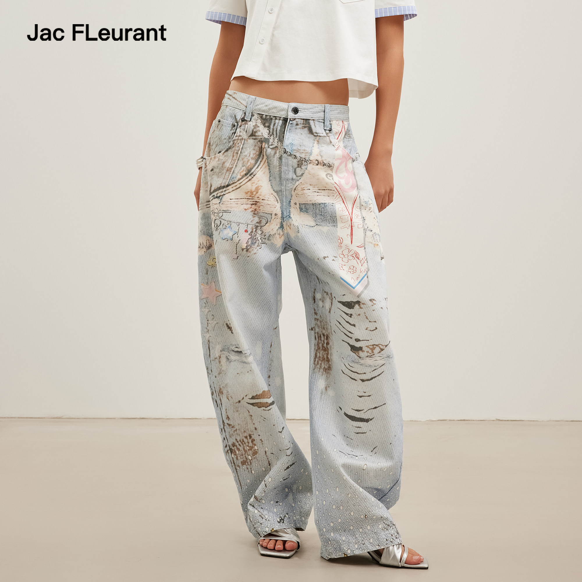 JAC FLEURANT【何宣林同款】2026春夏新品时尚3D印花弯刀牛仔裤