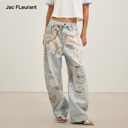 JAC FLEURANT【何宣林同款】2026春夏新品时尚3D印花弯刀牛仔裤
