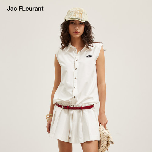 JAC FLEURANT2026春夏新款衬衫拼接轮廓感无袖百褶连衣裙百搭女