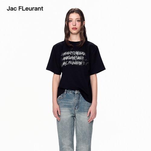 JAC FLEURANT幻影标语LOGO垫肩双领休闲宽松男女同款短袖