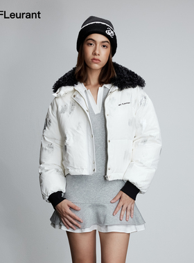 JAC FLEURANT秋冬新品黑色毛领拼接烫银短款女士羽绒服时尚